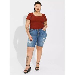 Torrid Smocked Flutter Sleeve Crop Top Womens Size 4X Square Neck Pullover Shirt